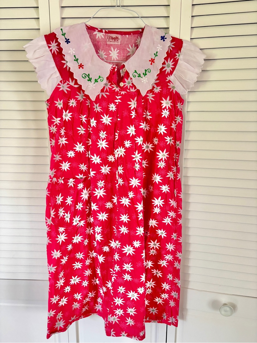 Vintage Handmade Bright Red Floral Muumuu House Dress XS/S